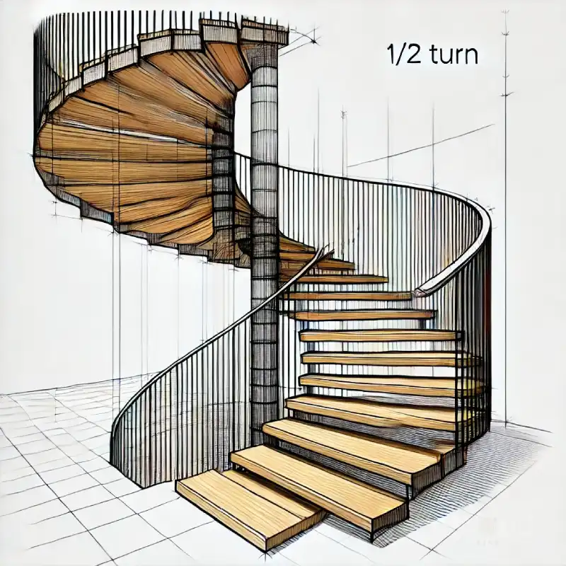 szkic schody drewniane na wymiar_kręcone - spiralne